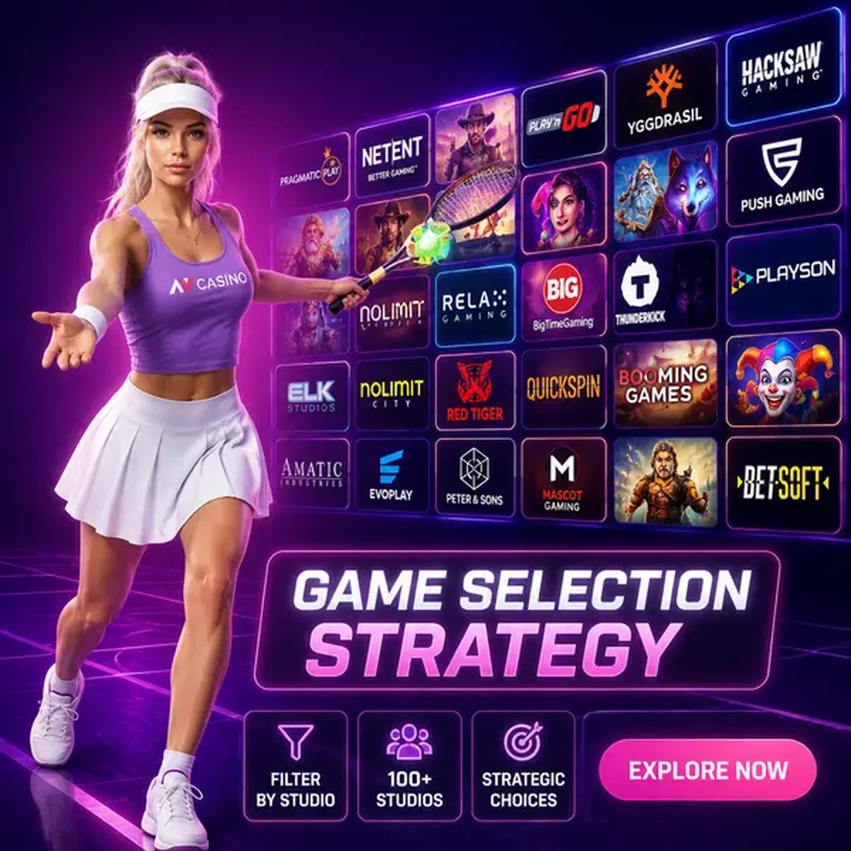 Energieke tenniskampioen presenteert gokkasten van 100+ studio's bij Provider Architecture and Game Selection Strategy
