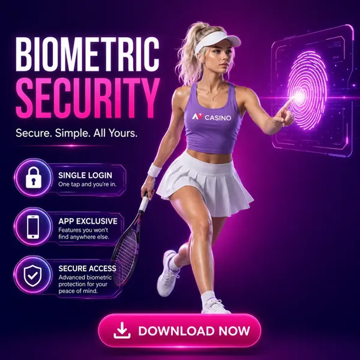 Atletische kampioen interacteert met biometrisch login-hologram bij Mobile App Login and Biometric Security