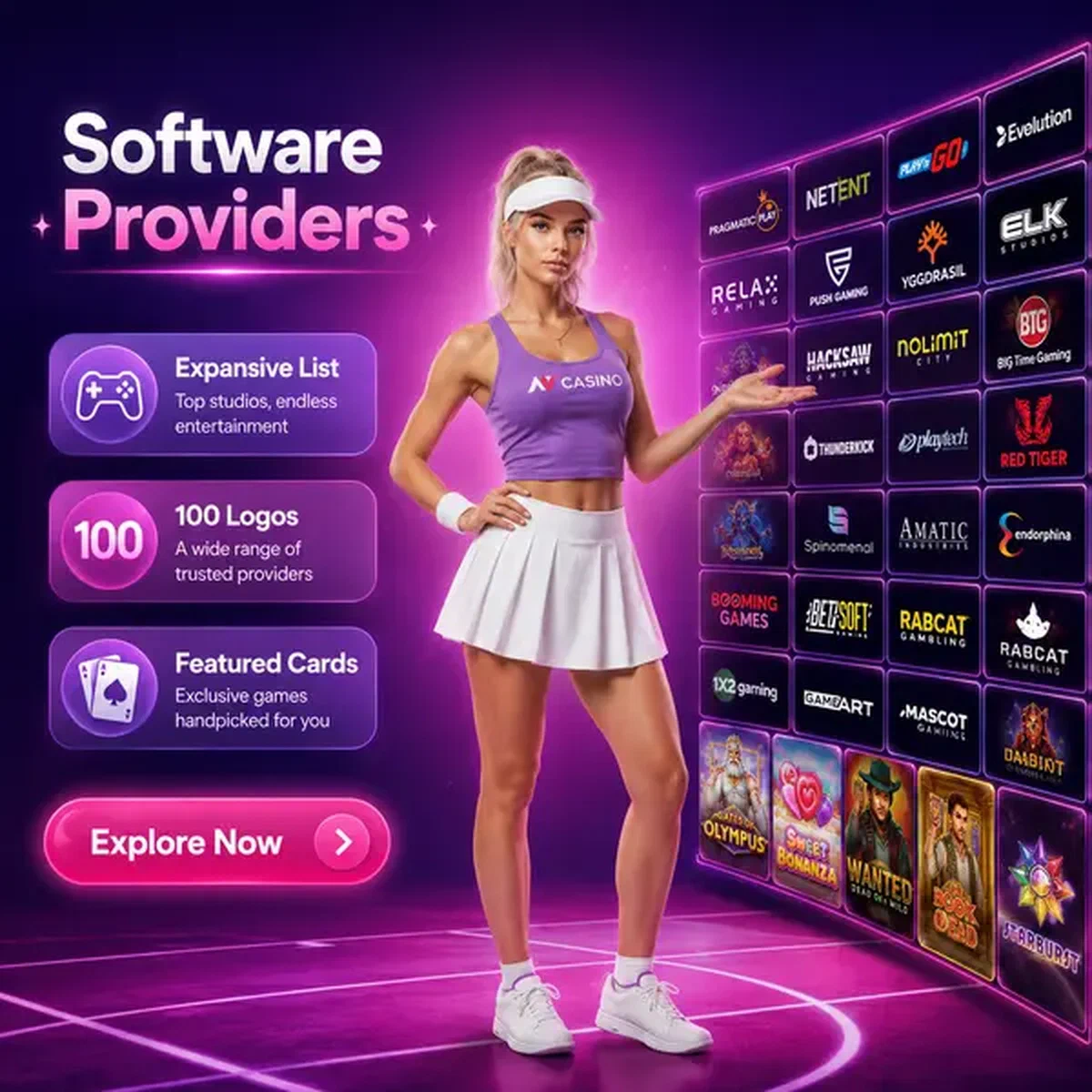 Grandstand Champion presenteert softwareprovider-tegels bij NV Casino gaming wall